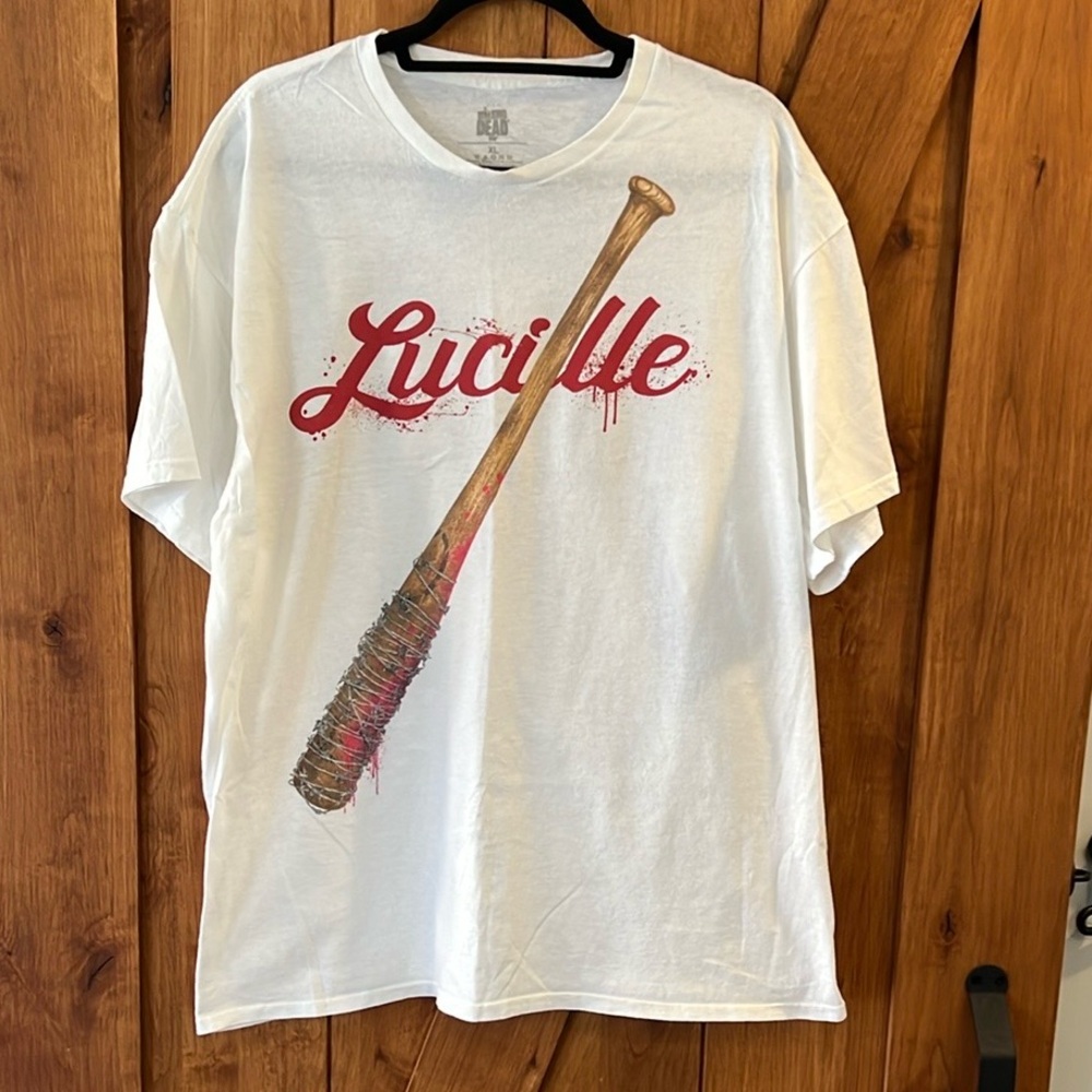 Walking Dead White Graphic T-Shirt with Red and Brown Design